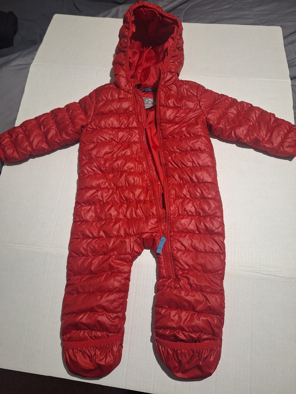 Primary Red Quilted Hooded Footed One-Piece
